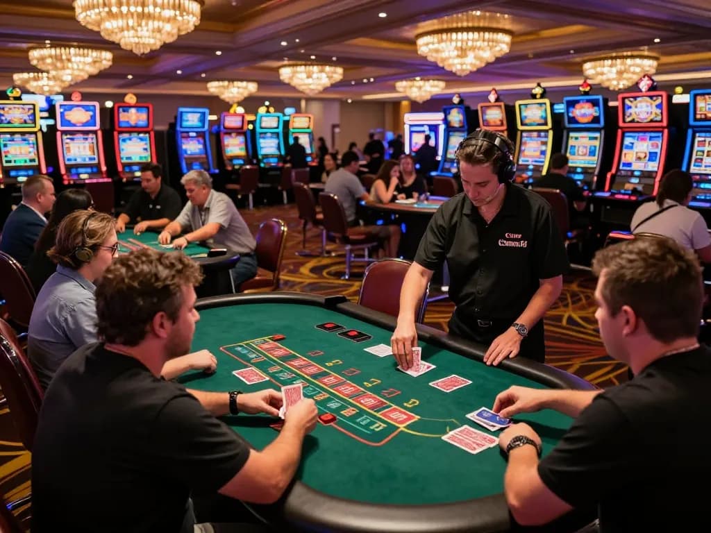 Players place bets at a blackjack table in an exciting casino scene on https://tip88xyz.com/ while enjoying vibrant ambiance.