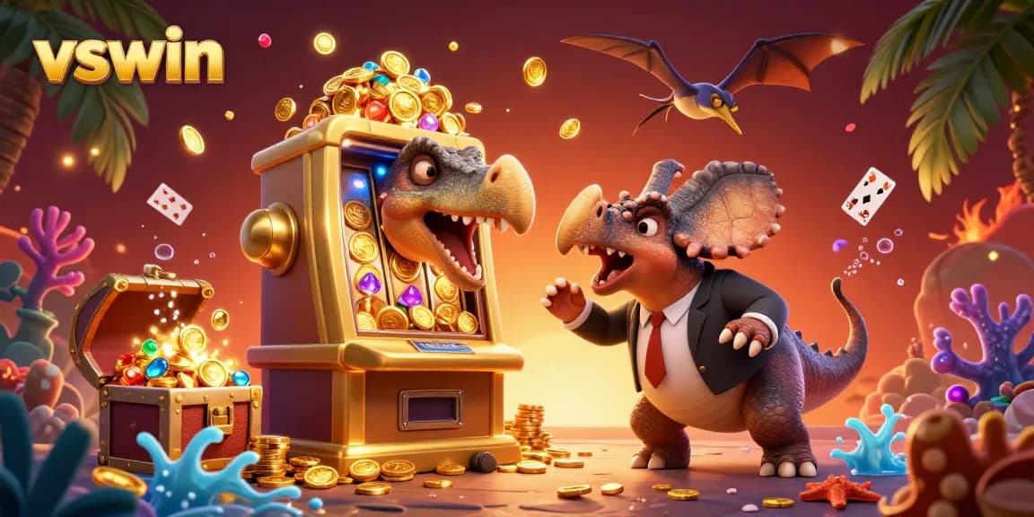 Experience thrilling wins at vswin as a pachycephalosaurus activates a jackpot in a vibrant casino scene.