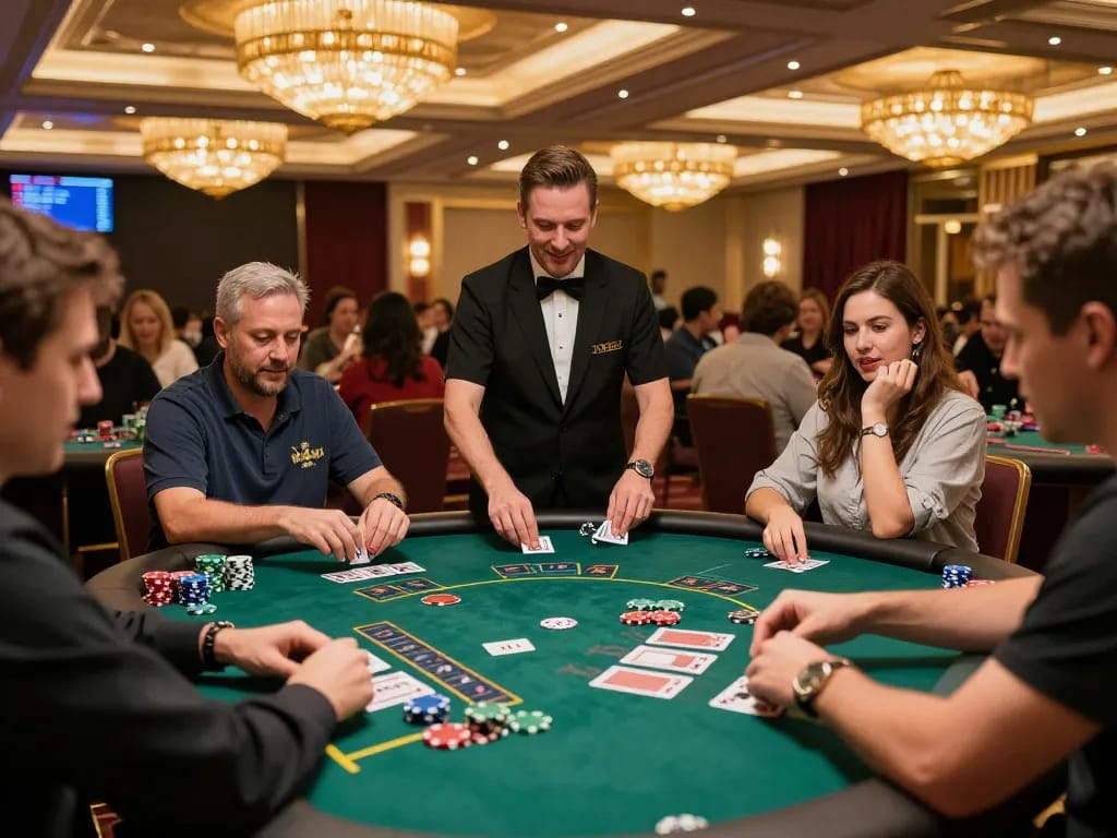Players engaging in dynamic blackjack gameplay at Win678 casino, showcasing vibrant atmosphere and strategic decision-making.