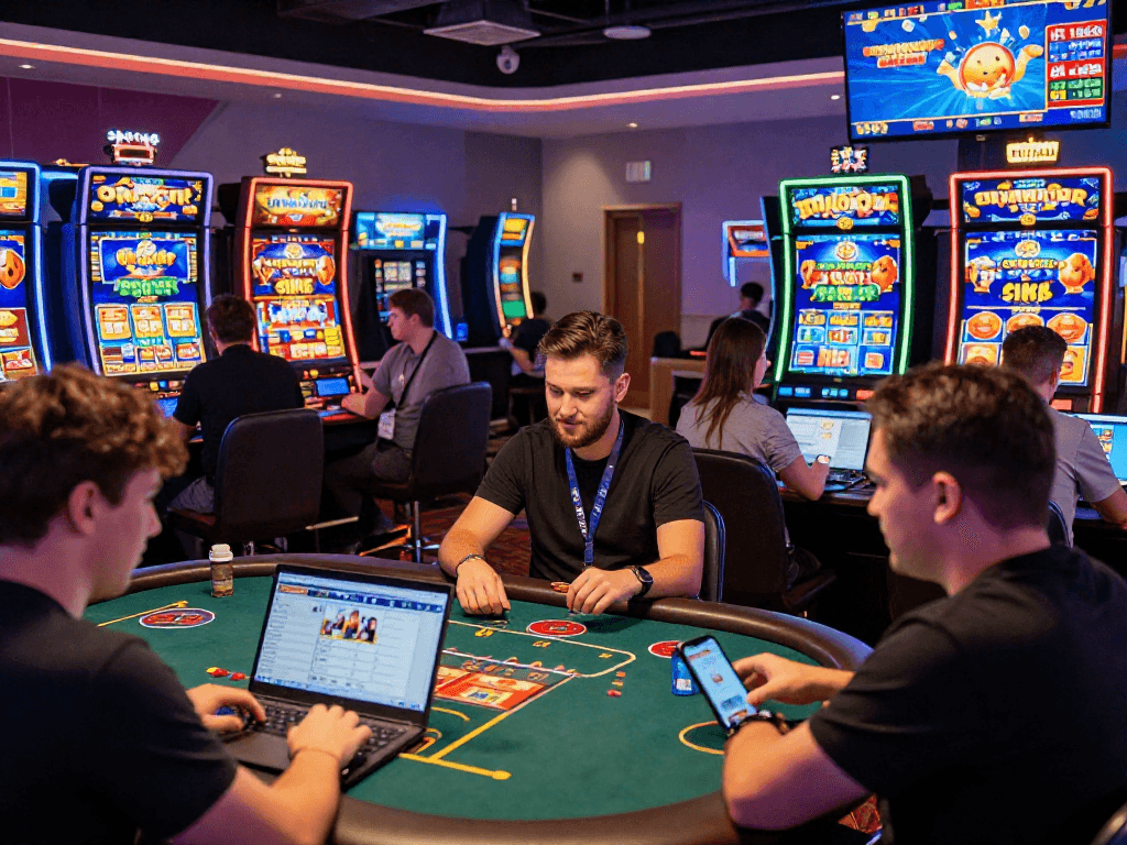 Exciting gameplay at non UK casinos in vibrant online setting, showcasing diverse players enjoying immersive games.
