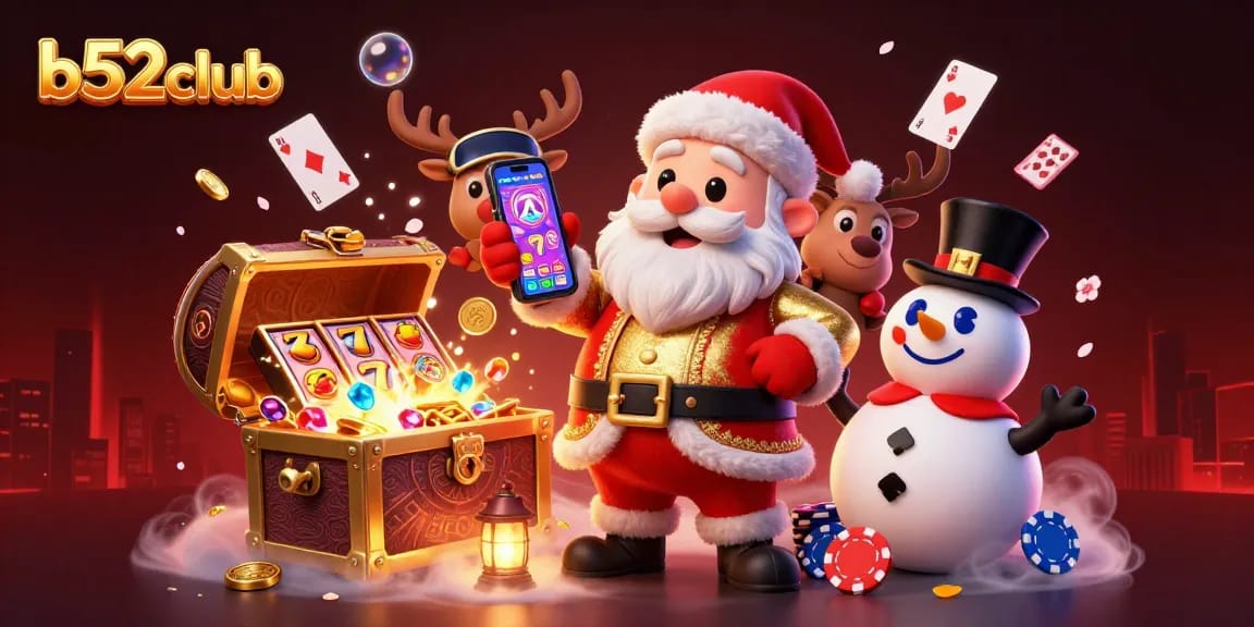 Join the b52club for jackpot slots adventures with Santa, his reindeer, and a snowman!