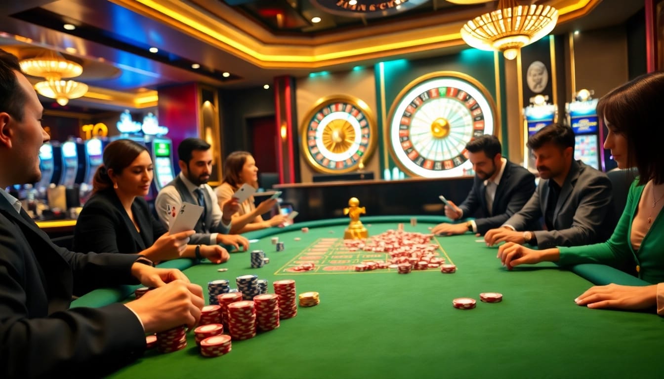Exciting poker action at ONE88.COM casino with vibrant chips and professional players.