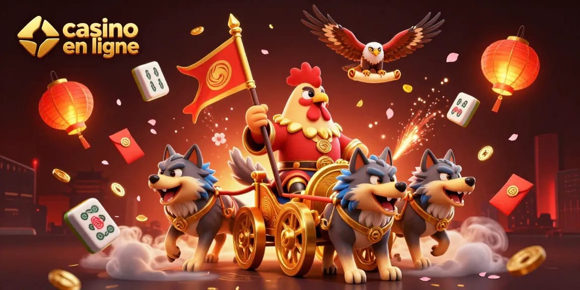 Jouez au casino en ligne avec cette illustration de jeu dynamique mettant en avant des éléments comme des jetons et des rouleaux de machines à sous.
