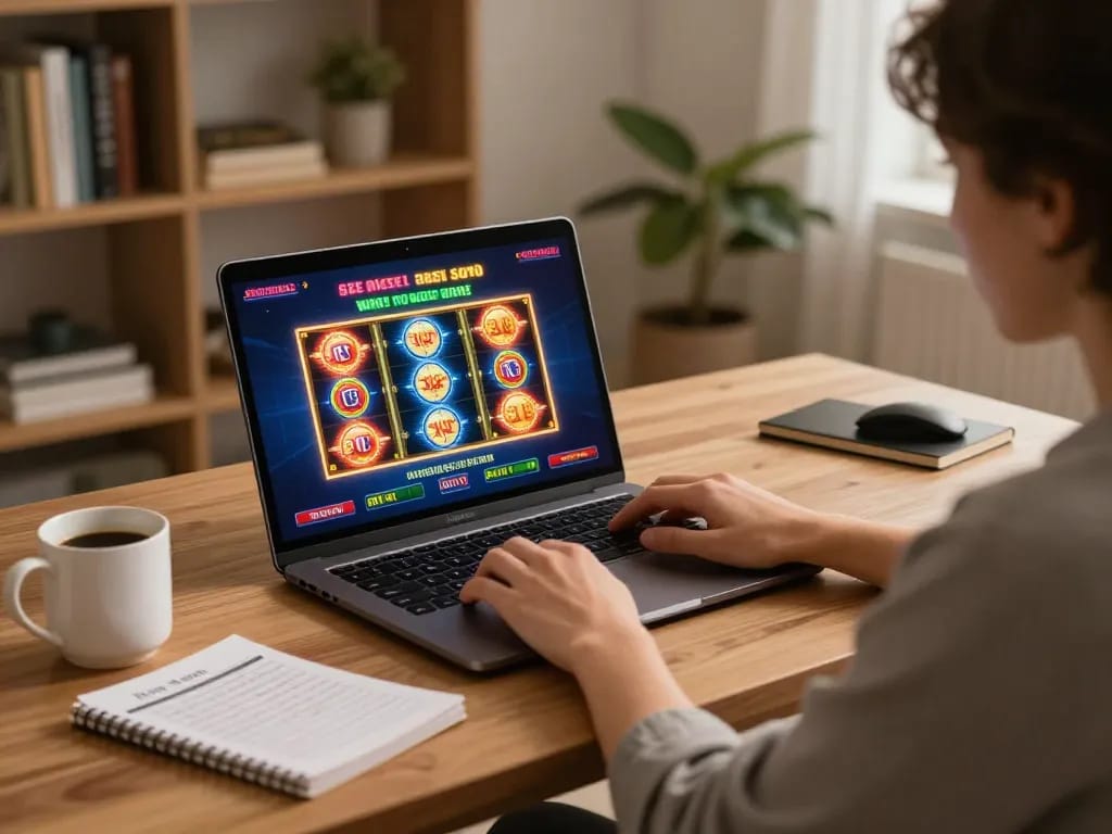 Experience thrilling online casino action with tải go88 on your laptop, showcasing a stylish home gaming setup.