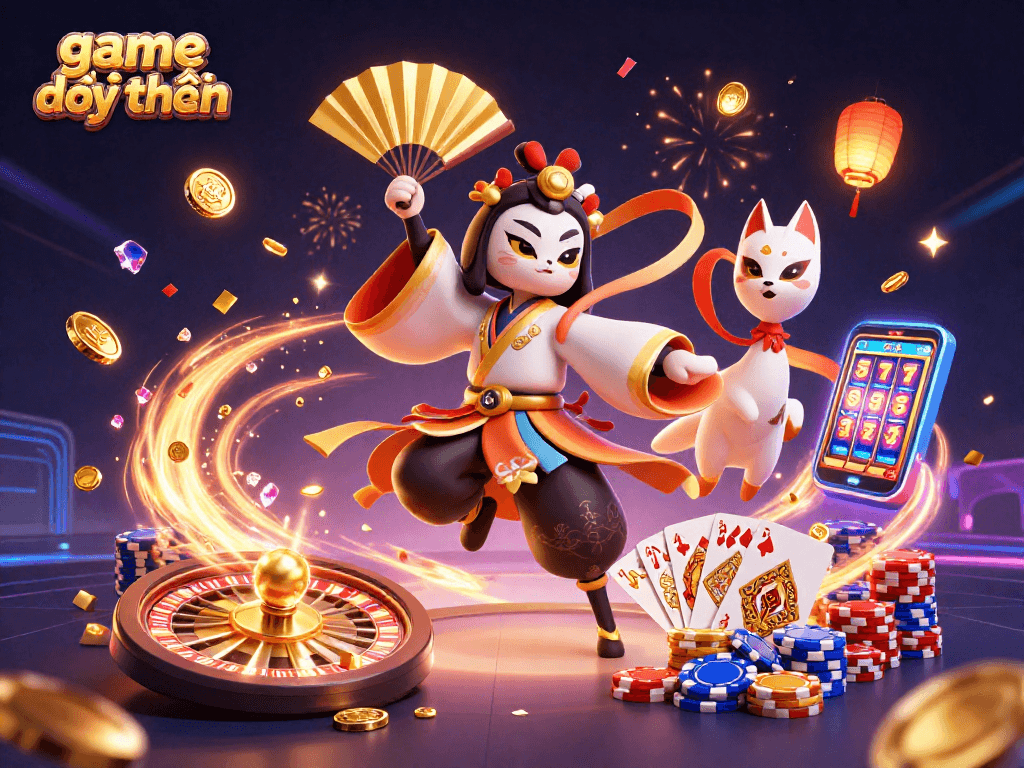 Engage in thrilling game đổi thưởng with vibrant 3D characters and casino elements.