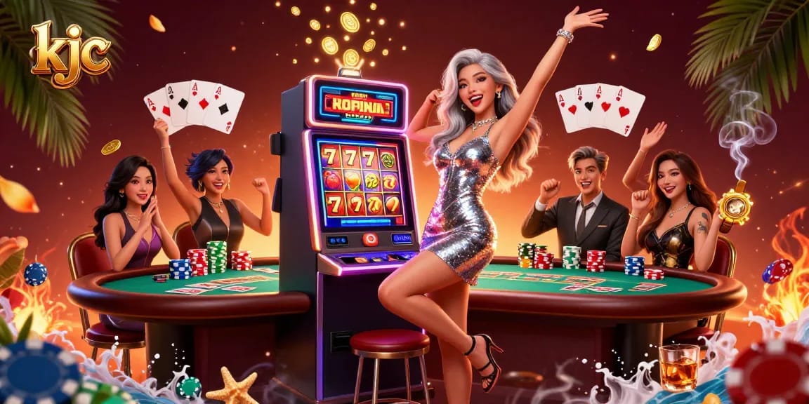 KJC offers thrilling slots surrounded by dynamic casino elements with a celebratory atmosphere.