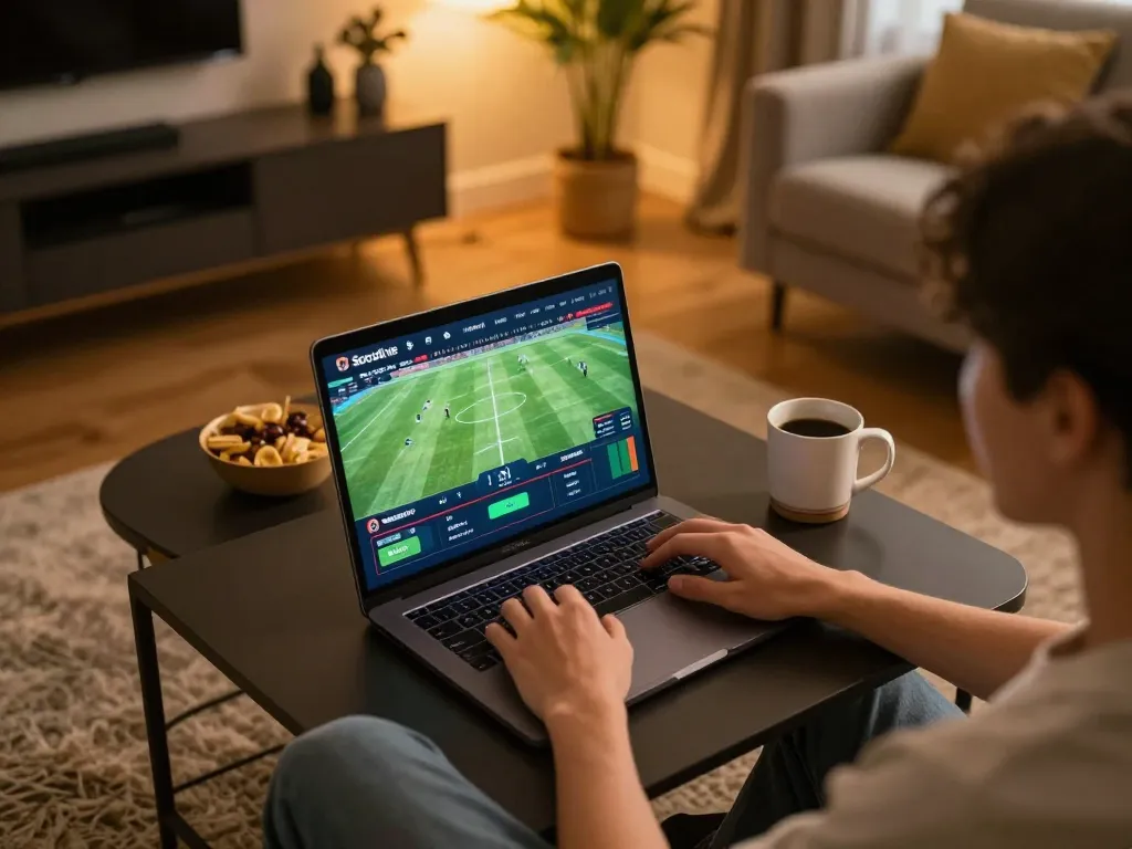 Socolive interface displayed on a laptop for live sports betting with engaging atmosphere