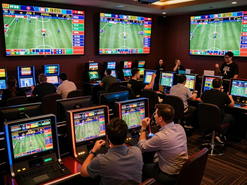 Players engaging in live sports betting action at fly88 sportsbook, showcasing excitement and dynamic betting moments