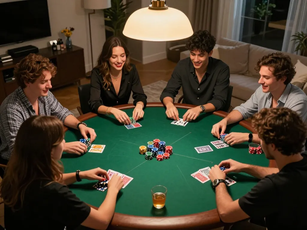 Experience engaging gameplay at lu88 with friends during a cozy home poker night.