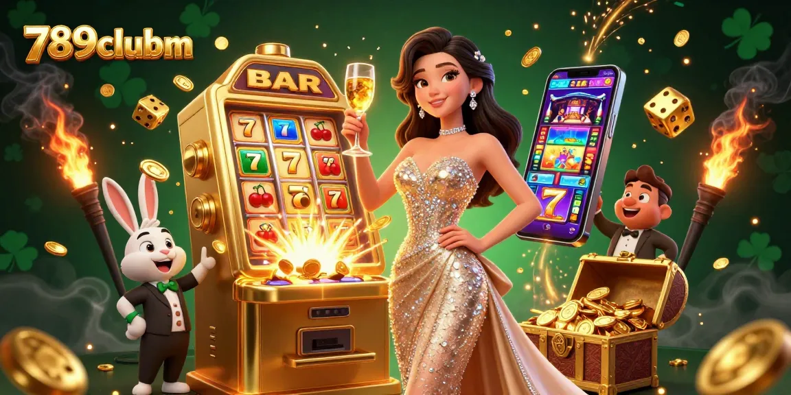 Immerse in the magic of 789clubm as a glamorous woman celebrates a jackpot win, surrounded by vibrant casino elements.