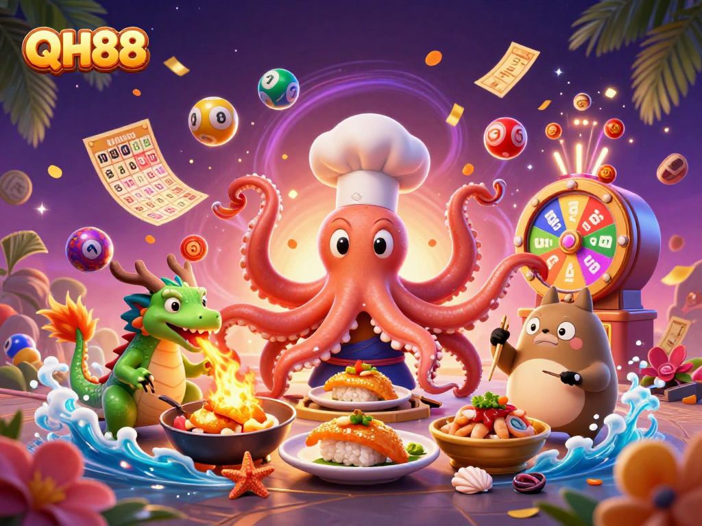Win exciting prizes with QH88 at a vibrant 3D gaming scene featuring dynamic characters.