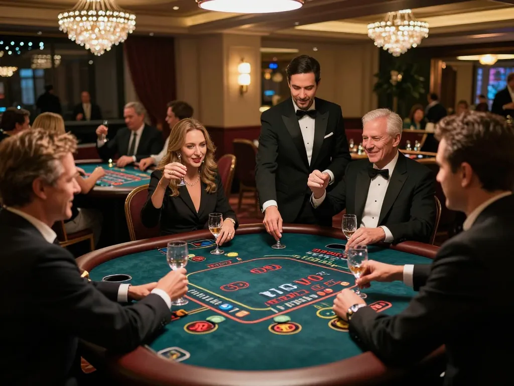 Players engaging in a thrilling game at vin88 blackjack table in a vibrant casino atmosphere.