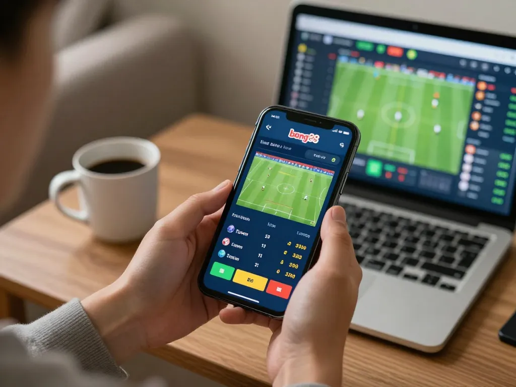 Bong88 app displayed on smartphone for live sports betting, enhancing user engagement.