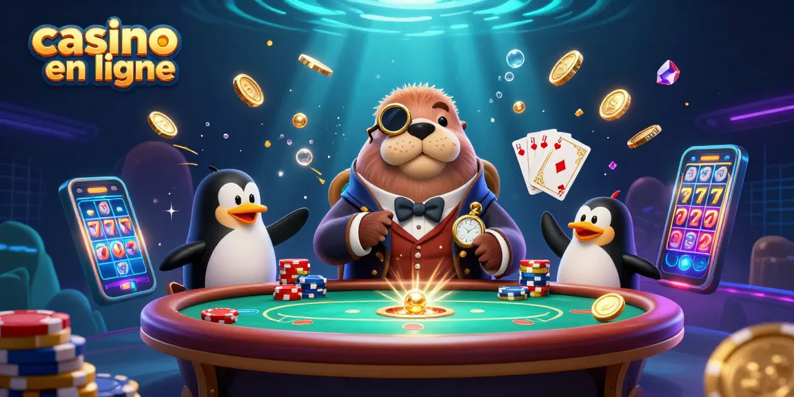 Visualisez le jeu passionnant de casino en ligne avec une scène animée d'un morse jolly jouant au poker sous l'eau.