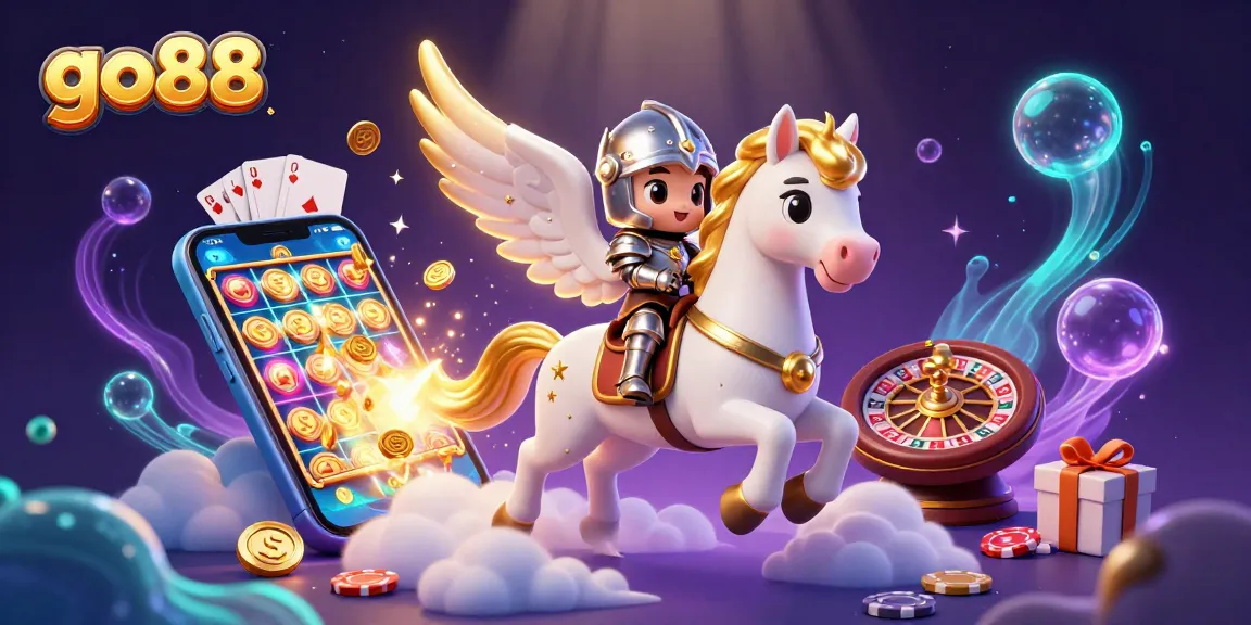 Experience the excitement of go88 in a cosmic scene with a celestial horse and dynamic gambling elements.