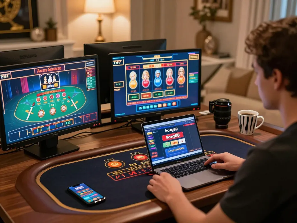 Kong88 user placing bets during an exciting online casino session at home.