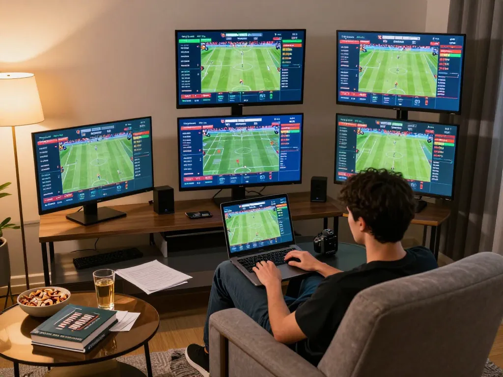 Engaging F168 sports betting scene at home with live odds and cozy setup