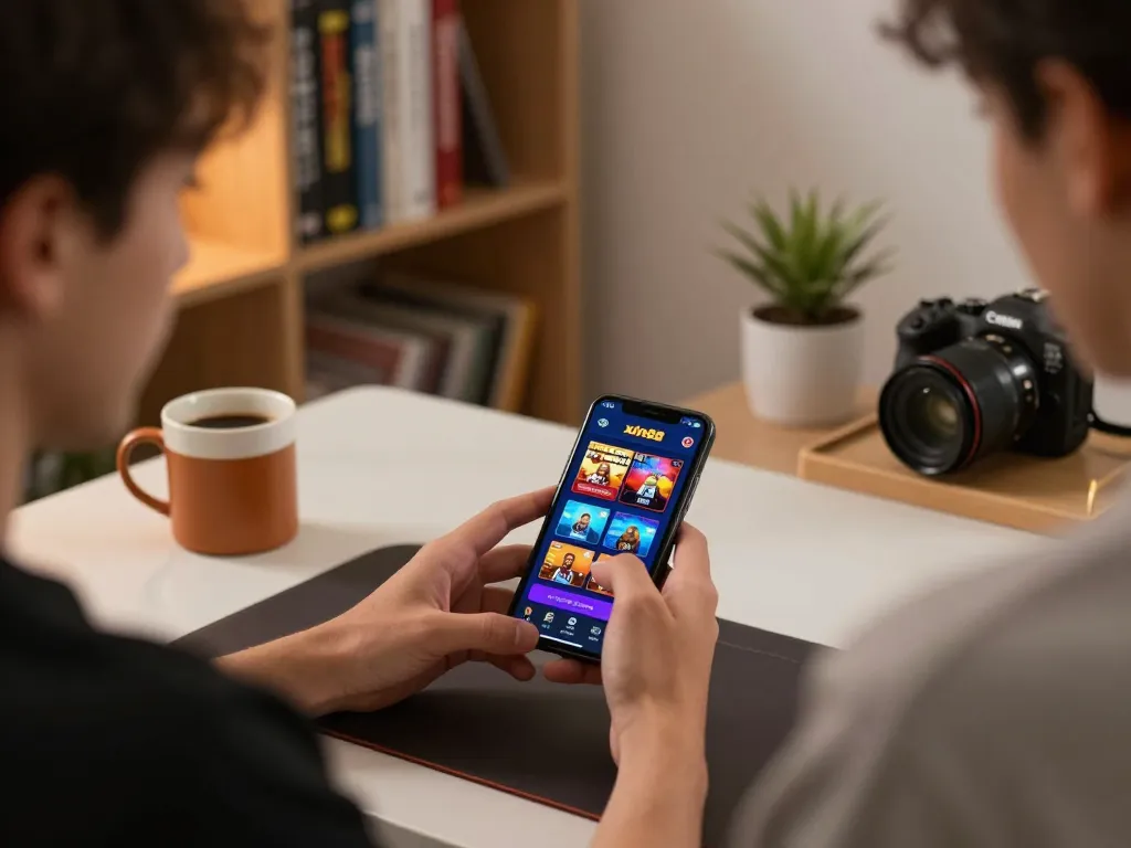 Enjoying an exciting session on the xin88 app with a smartphone at home, showcasing vibrant game options.