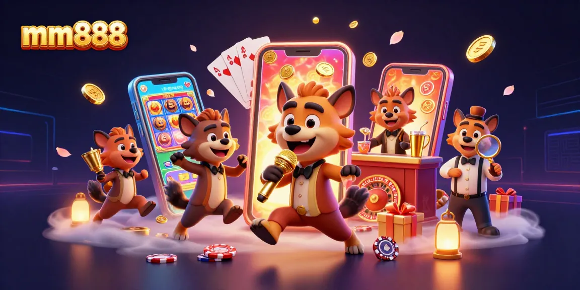 Engage with exciting games at mm888 casino featuring a lively hyena comedy club atmosphere.