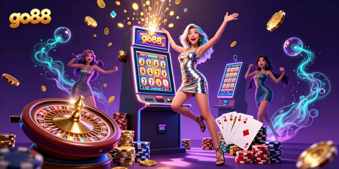 Experience thrilling jackpots and excitement with go88's vibrant casino scene featuring dynamic games and celebratory visuals.
