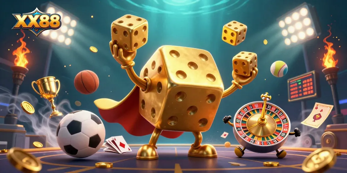 Engage with the dynamic world of XX88 sports betting featuring an animated golden dice golem.