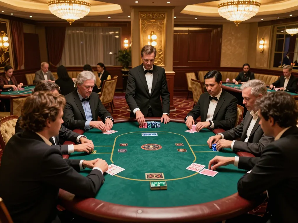 79win players engrossed in high-stakes poker game at luxurious casino atmosphere
