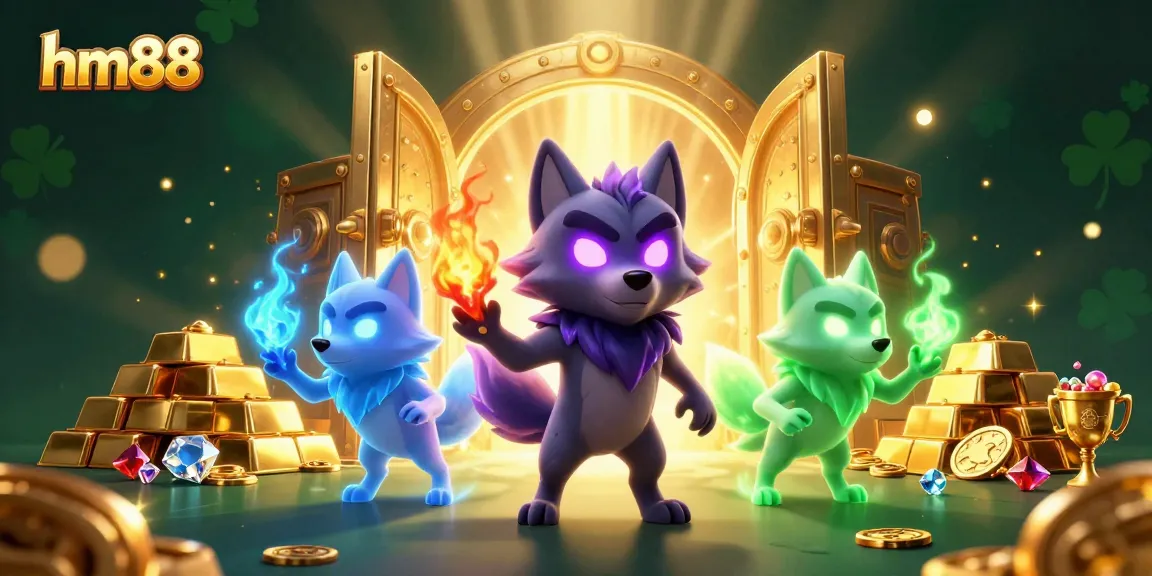 Join the exciting action at hm88 with the shadow wolf and treasures in this dynamic casino scene.