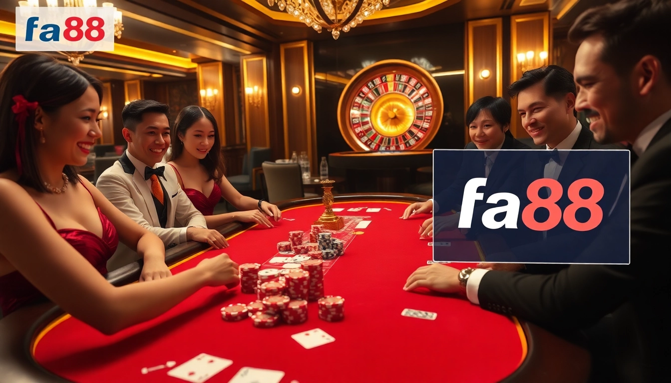 Experience the excitement of gambling at nhà cái fa88 with luxurious gaming tables and vibrant poker chips.