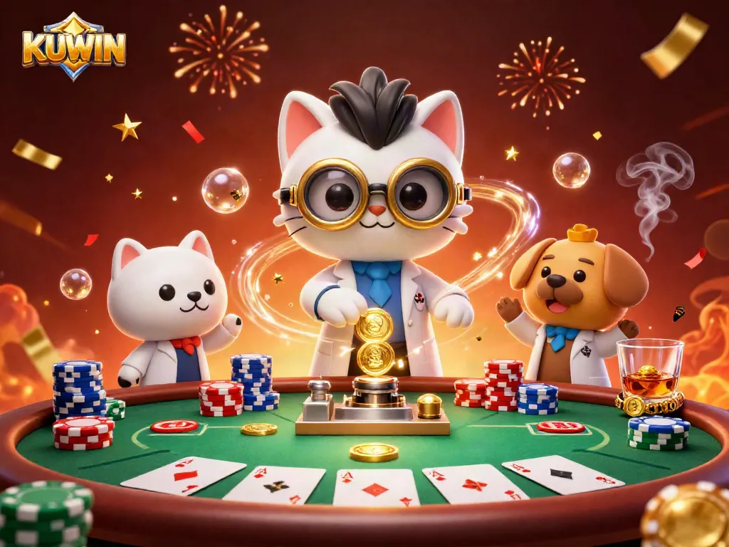 Spin the reels with KUWIN at a vibrant 3D casino, showcasing gaming fun and excitement.