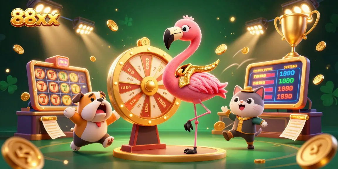 Spin the giant prize wheel with 88xx as a flamingo host, bulldog contestant, and scoreboard cat assistant