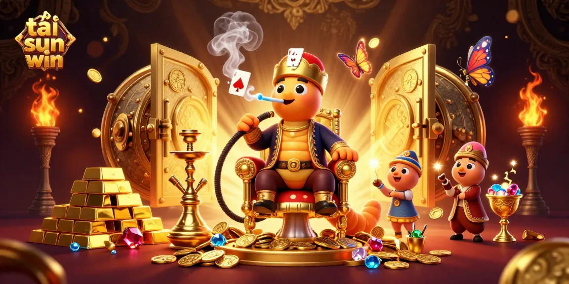 Enjoy gaming excitement with tải sun win, featuring rich visuals of a caterpillar master at a golden casino scene.