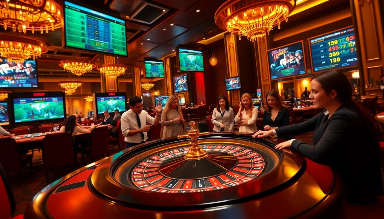 A thrilling casino atmosphere at 888NEW with roulette and excited players, showcasing high stakes and luxury.