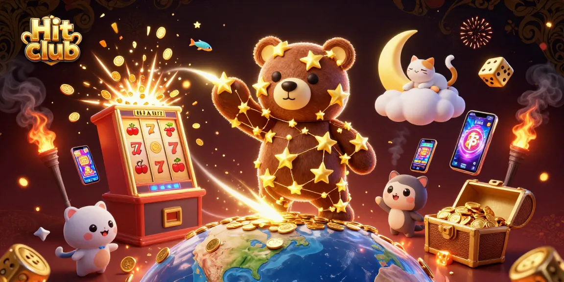 Experience the excitement of Hit club with a vibrant 3D casino scene filled with games and rewards.