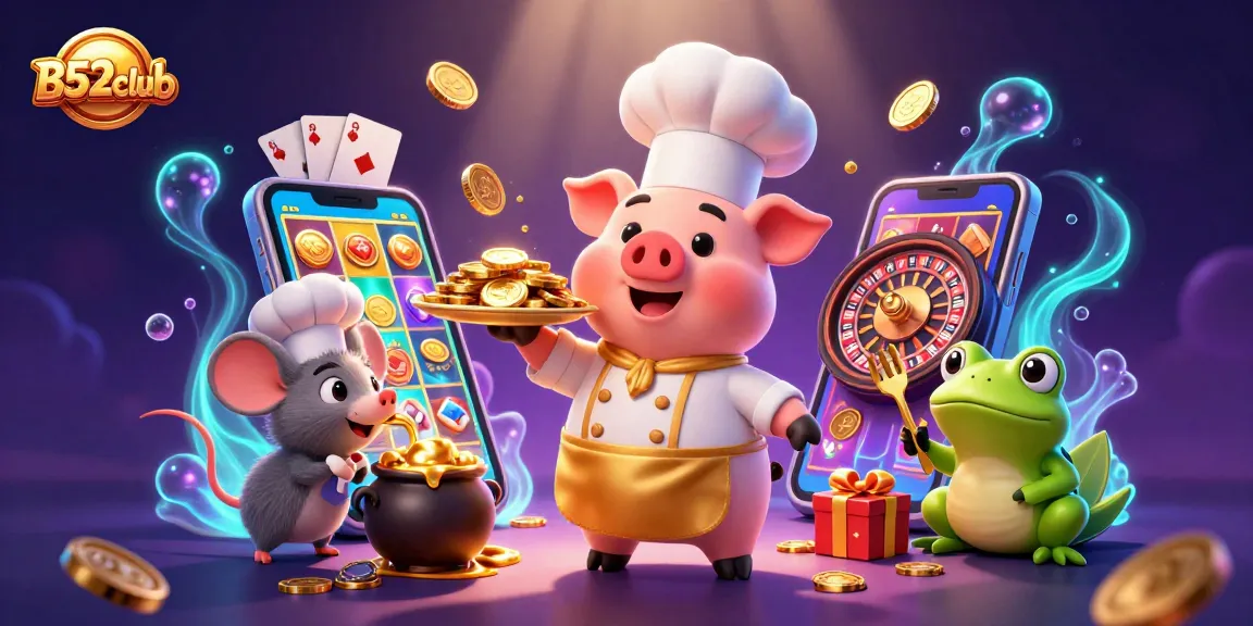 B52club offers a vibrant casino experience with gold coins and exciting slot games featuring colorful graphics.