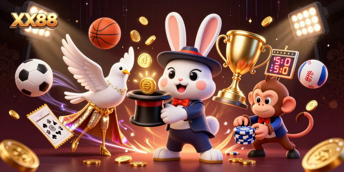 Engage in fun gaming and winning moments with XX88's detailed casino-themed illustration.