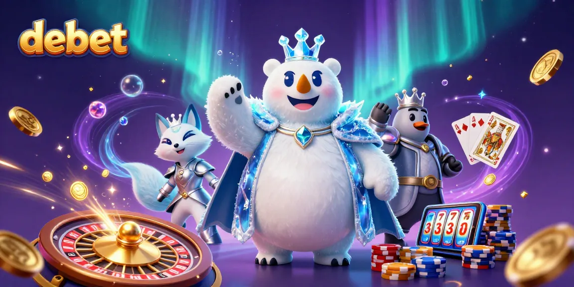 Engage with debet's thrilling gaming experience in this vibrant casino-themed illustration.