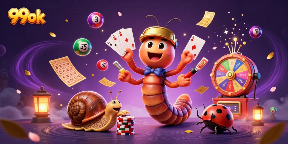 Experience the excitement at 99ok with vibrant playing cards, dealer, and colorful lottery elements.