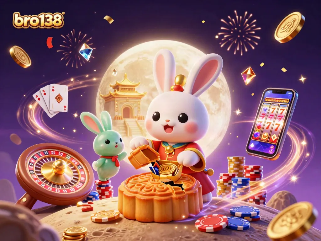 Experience winning with bro138 as cartoon rabbits unveil poker chips amidst a rich casino world.