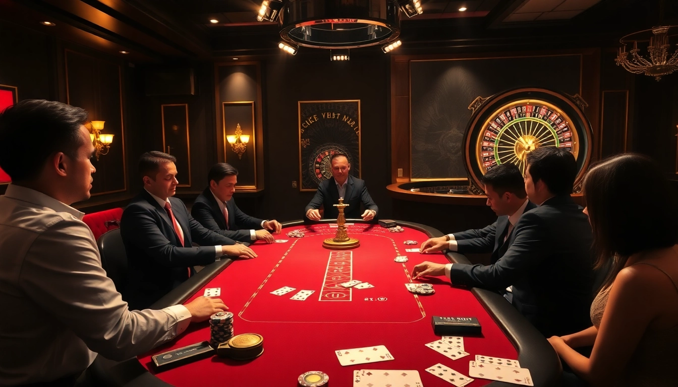 Poker players enjoying an engaging game at 33win1 casino with chips and cards prominently featured.