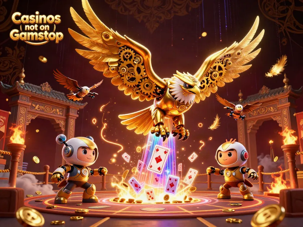 Experience thrilling gameplay with Casinos not on Gamstop, featuring fantasy eagles soaring through casino elements.