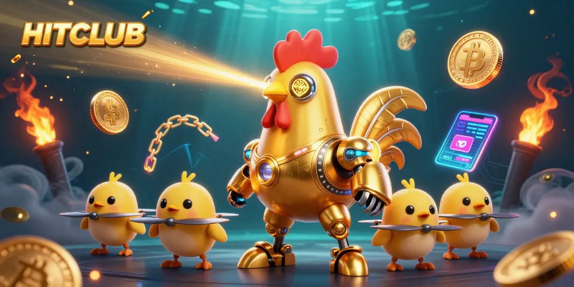 Engage with HITCLUB's exciting crypto casino adventure featuring golden characters and vibrant gaming elements.