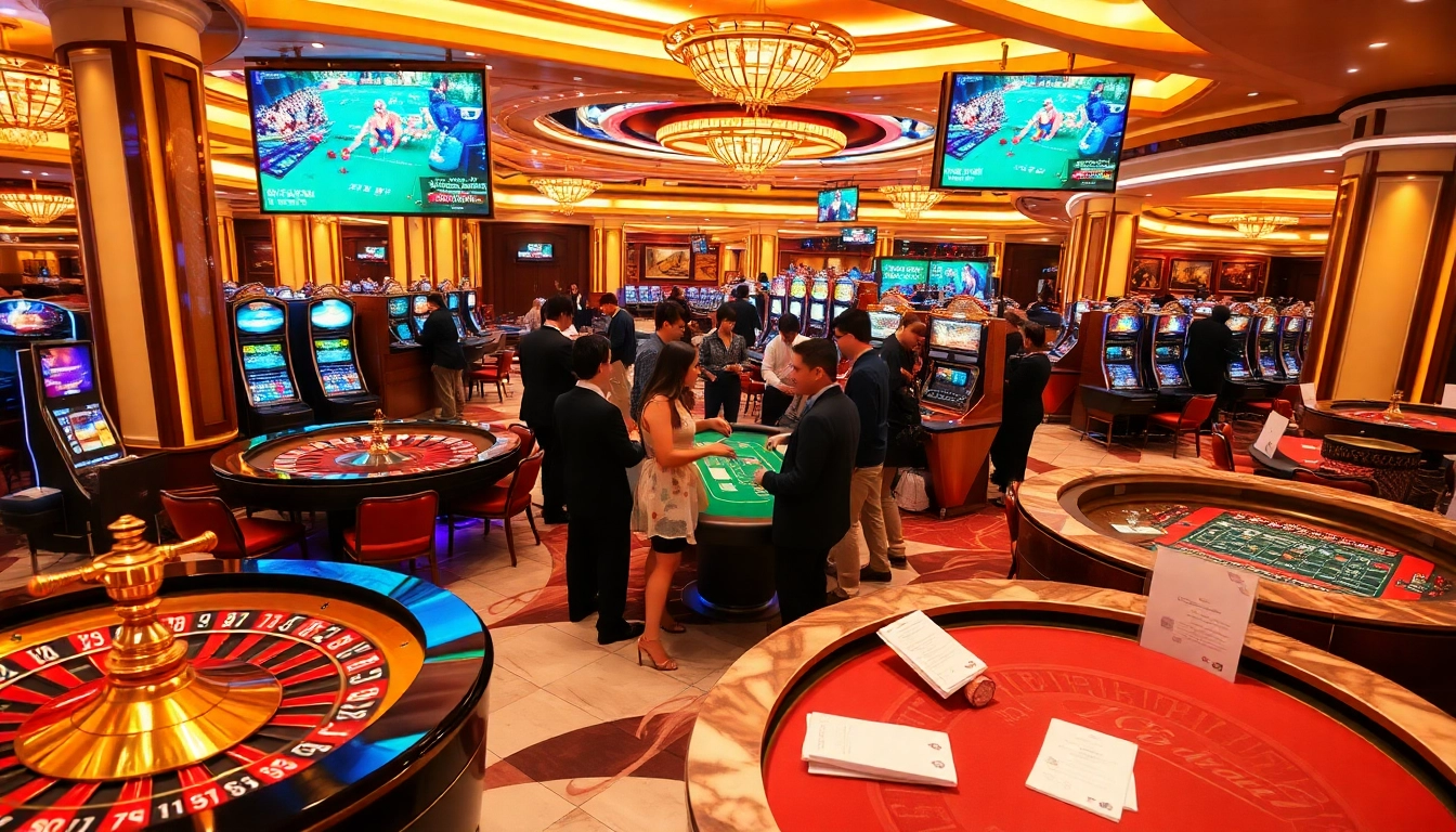Experience the thrilling atmosphere at nhà cái da88 with vibrant gaming, roulette wheels, and poker excitement.