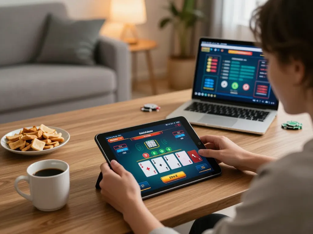 sin88s player enjoying live dealer blackjack on tablet at home