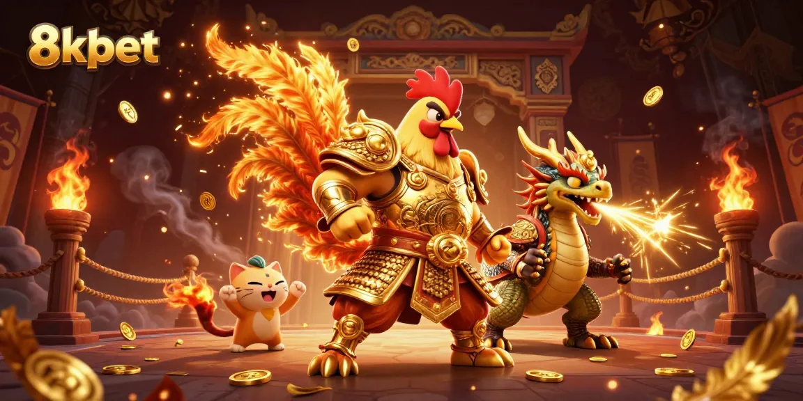 Engage with 8xbet's thrilling gaming in a vibrant casino scene featuring epic characters.