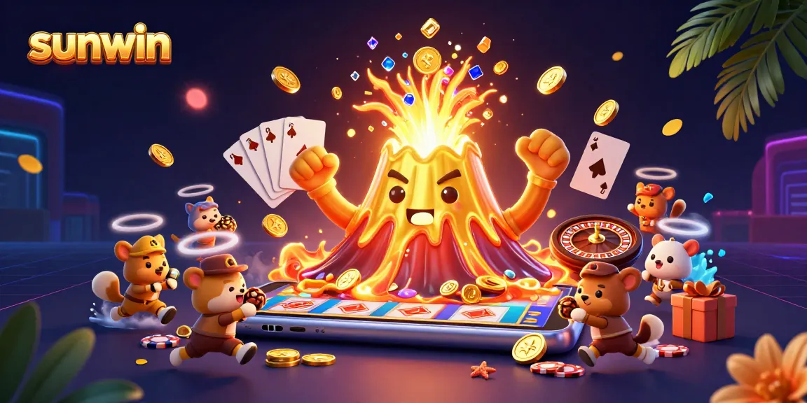 Experience thrilling gameplay at sunwin with a 3D golden volcano erupting coins and gems.