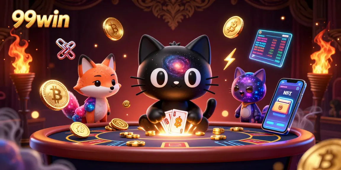 Engage with thrilling gameplay at 99win casino featuring cosmic characters and vibrant cryptocurrency elements.