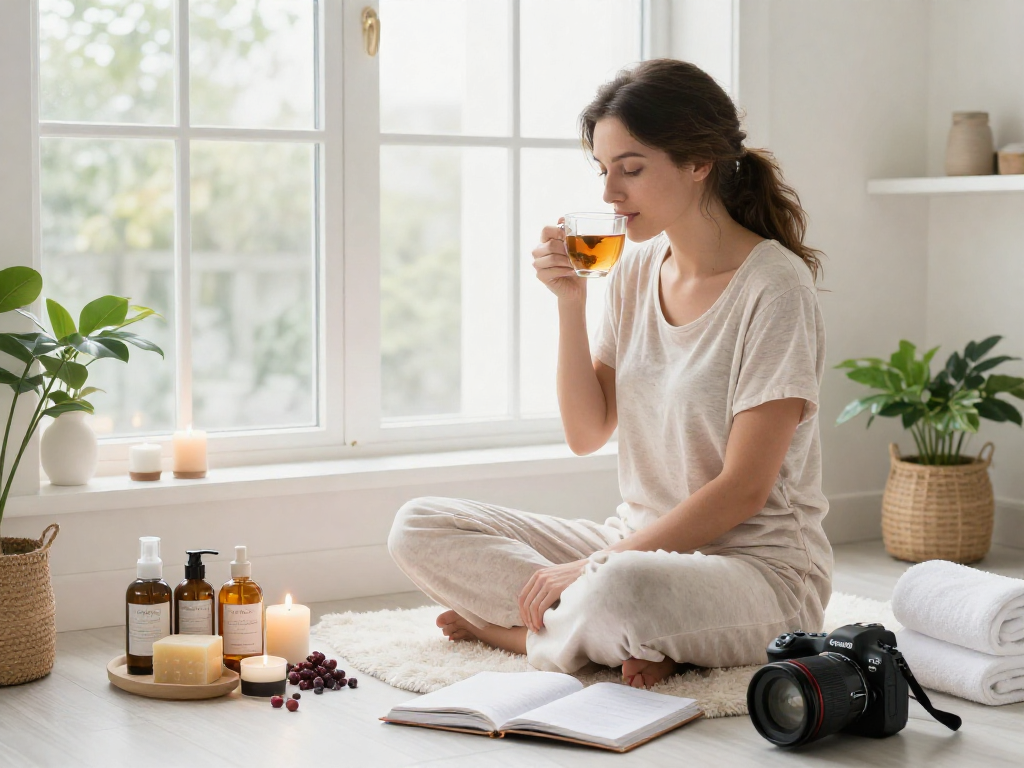 Preventing cystitis naturally with hydration and self-care tips in a bright bathroom.