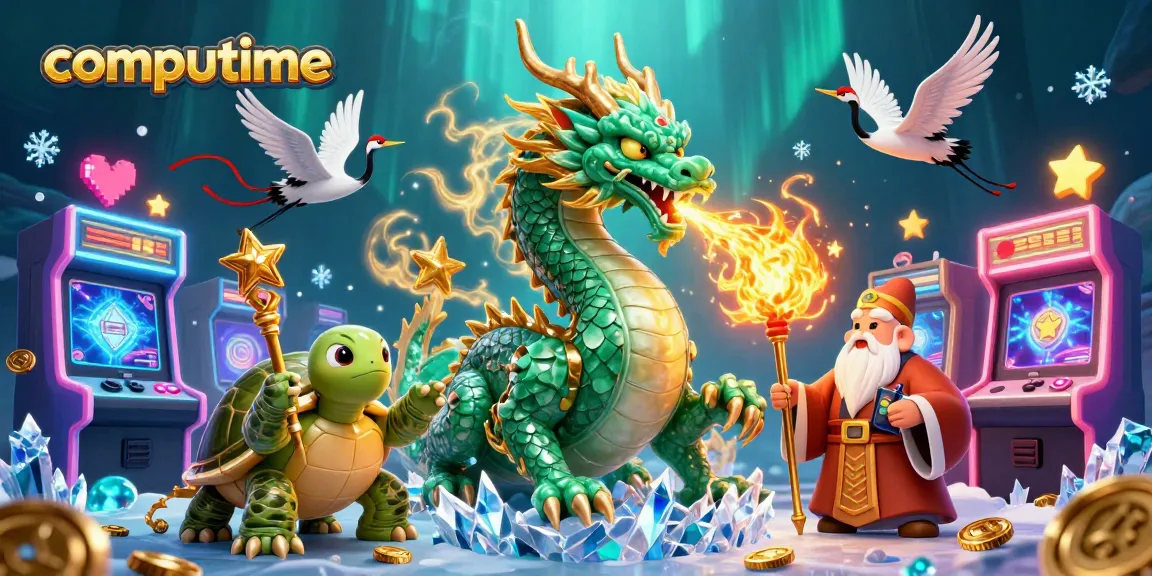 Experience thrilling gameplay at computime with a majestic dragon and lucky cranes in vivid casino action.