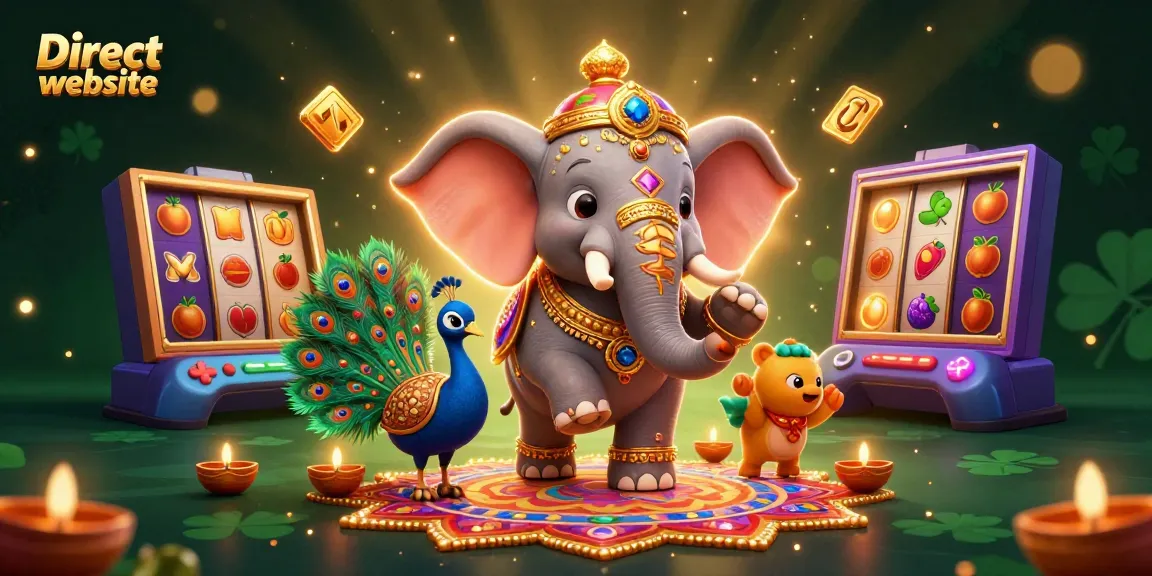 Experience the thrill of the Direct website with a lively illustration showing a colorful elephant and peacock surrounded by bright slot game elements.