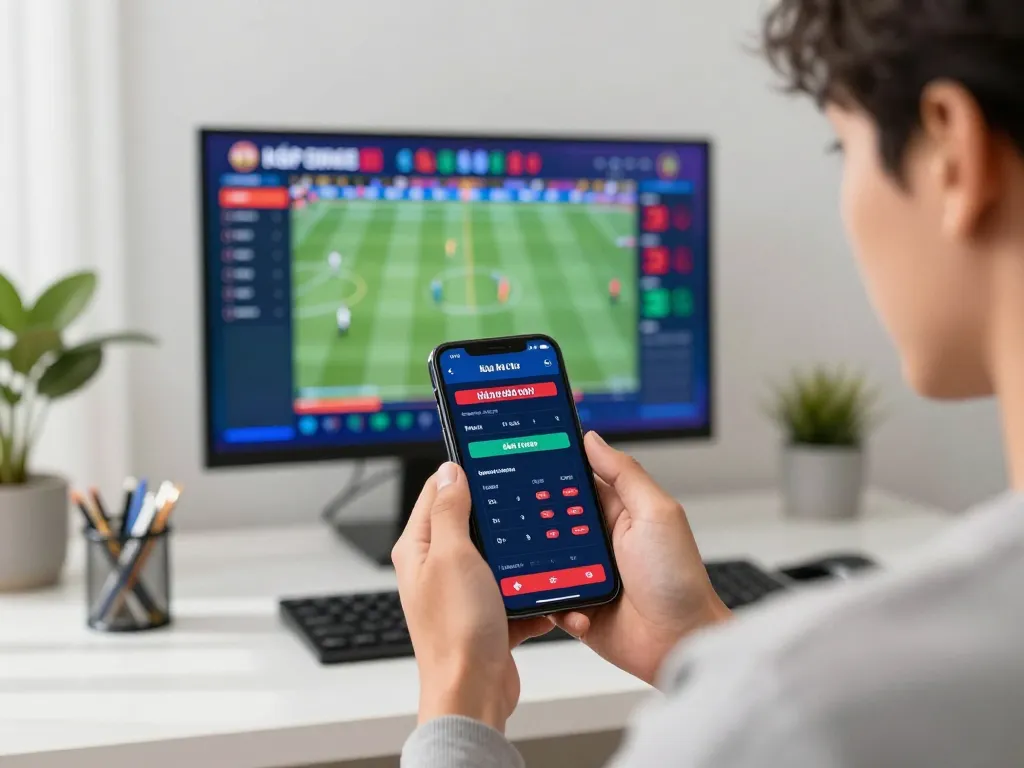 Engaging with kèo nhà cái hôm nay on a smartphone during an intense online sports betting session.